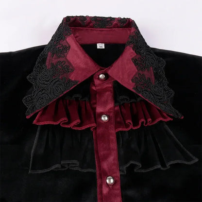 Mens Black Ruffled Pirate Shirts Vampire Renaissance Victorian Steampunk Gothic Medieval Long Sleeve
