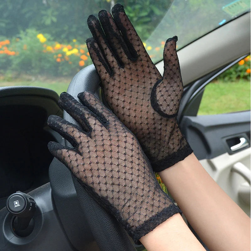 Black Lace Gloves Mesh Hollow High Elasticity Transparent Gloves