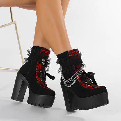 Lacy Beau Gothic Chunky Boots with Chain