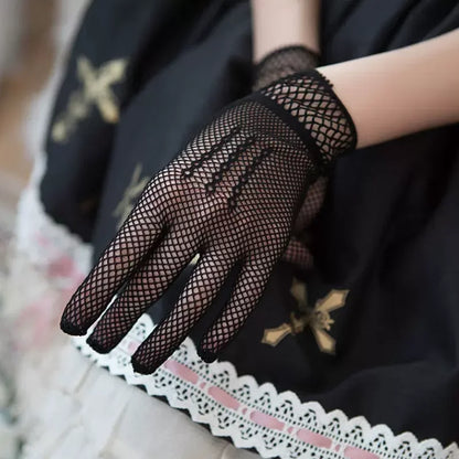 Lace Hollow Out Gloves Mesh Thin Mittens