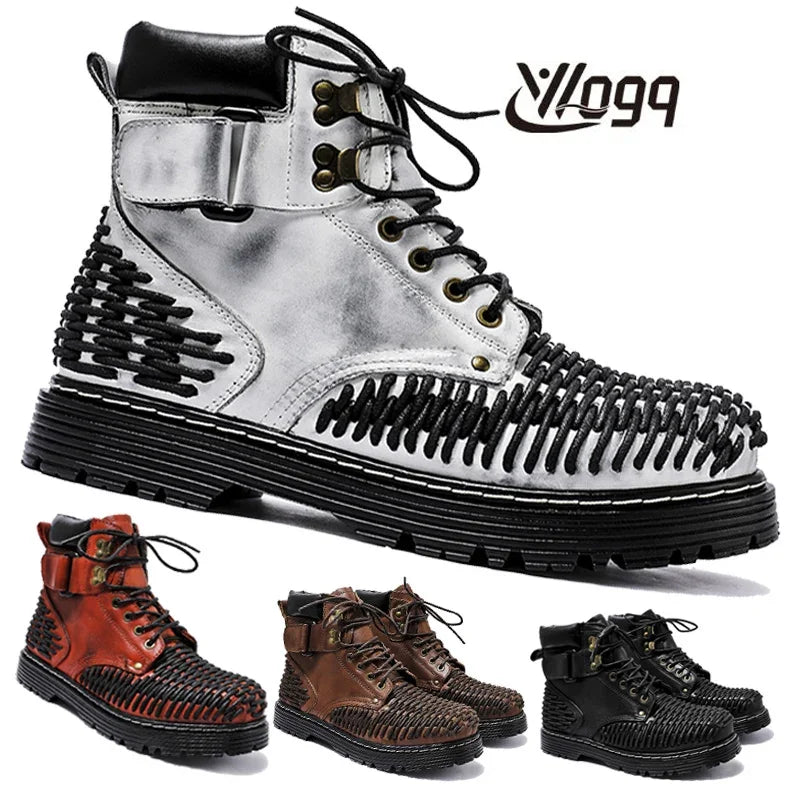 Genuine Leather Goth Round Toe Boots