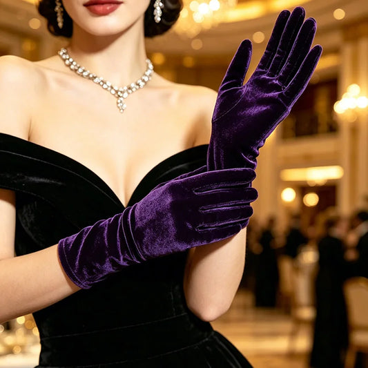 Wrist Length Opera Velvet Gloves Tea