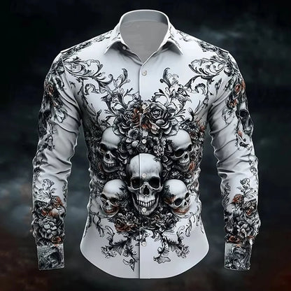 Skull Print Long Sleeve Graphic Shirt Loose Fit