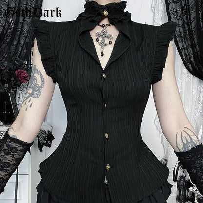 Single Breasted Slim Waist Blouses Sleeveless