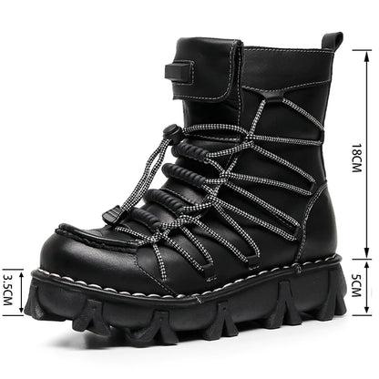 Genuine Leather Motorcycle Boots Platform Elastic