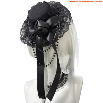 Bead Chain Lace Headpiece Gothic Top Hat
