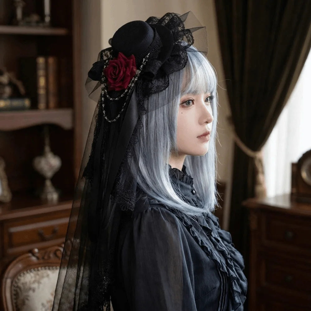 Lace Gothic Lace Veil Chain Chiffon Rose Hat Rose Victorian Retro Small Top Hat