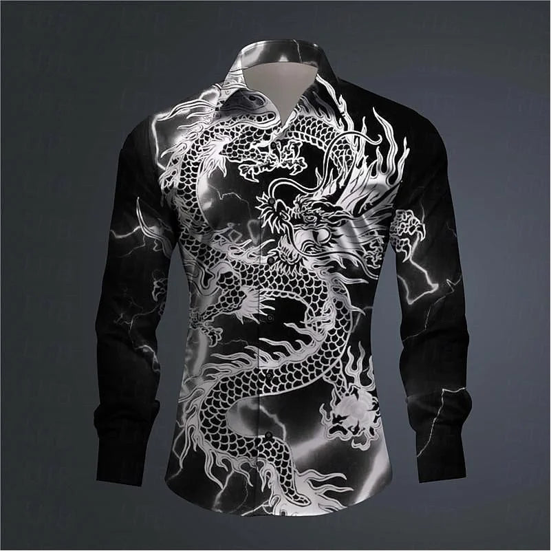 3D Printed Dragon Print Button-down Shirt