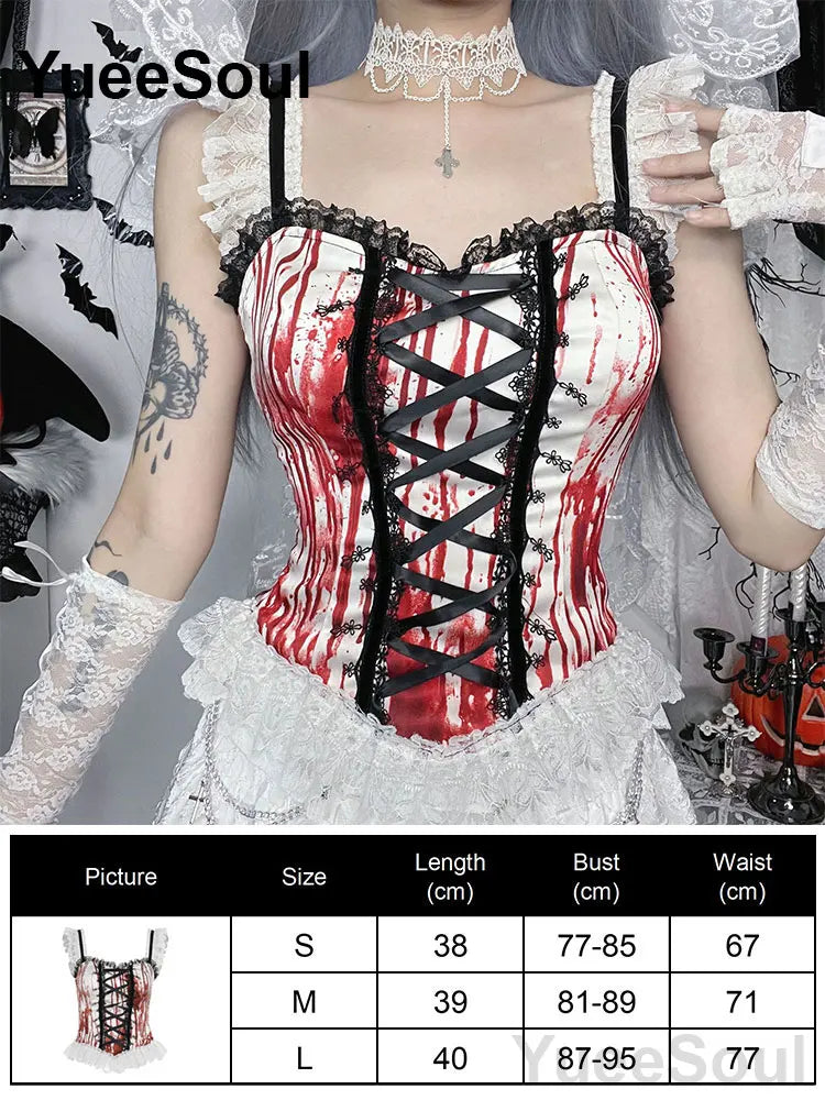 Gothic Lace Mesh Crop Spaghetti Strap Tops