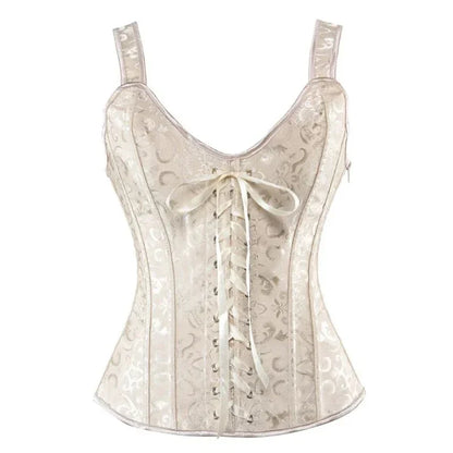 Sexy Women Corset with Straps Black Overbust Floral Jacquard Corsets Zipper Bustier