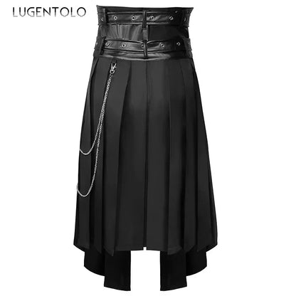 Men Pleated Skirt Asymmetric Black Chain