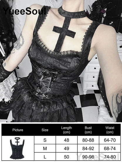Gothic Lace Mesh Crop Spaghetti Strap Tops