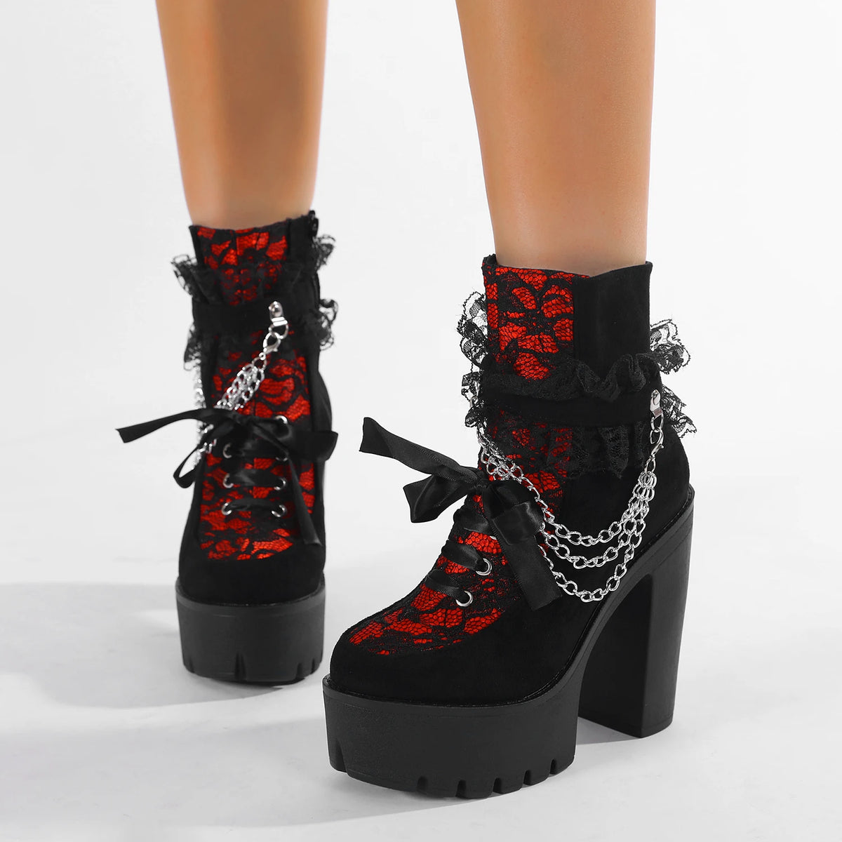 Lacy Beau Gothic Chunky Boots with Chain