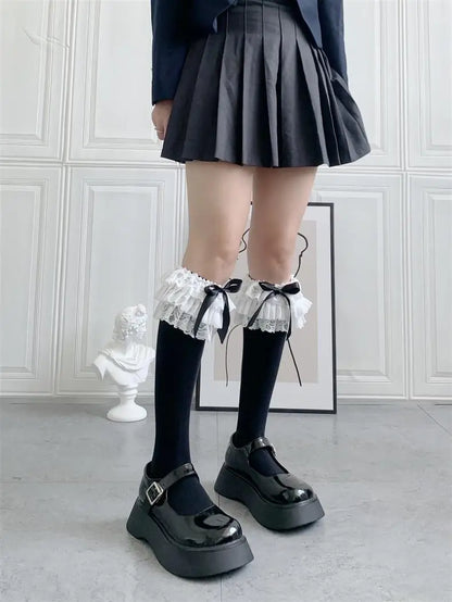 Lace Stockings Bow Knot Stockings Ruffle Long Socks