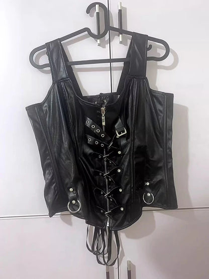 Faux Leather Harness Court Shaper Overbust Corselet Bustier Waist Trainer Vest Corset