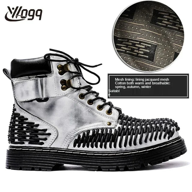 Genuine Leather Goth Round Toe Boots