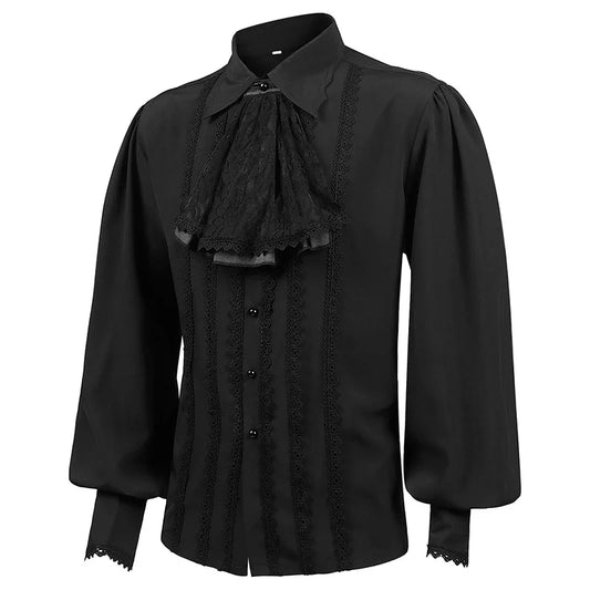Men Dress Shirts Long Sleeve Vampire Renaissance Steampunk Gothic Ruffled Vintage Medieval
