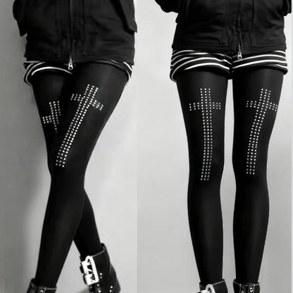 Rhinestone Cross Tights Pants Pantyhose