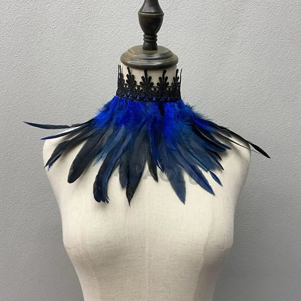 Black Feather Choker Collar Neck Cover Cape Shawl With Lace