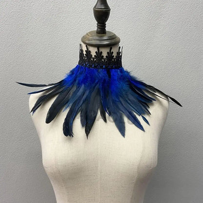 Black Feather Choker Collar Neck Cover Cape Shawl With Lace