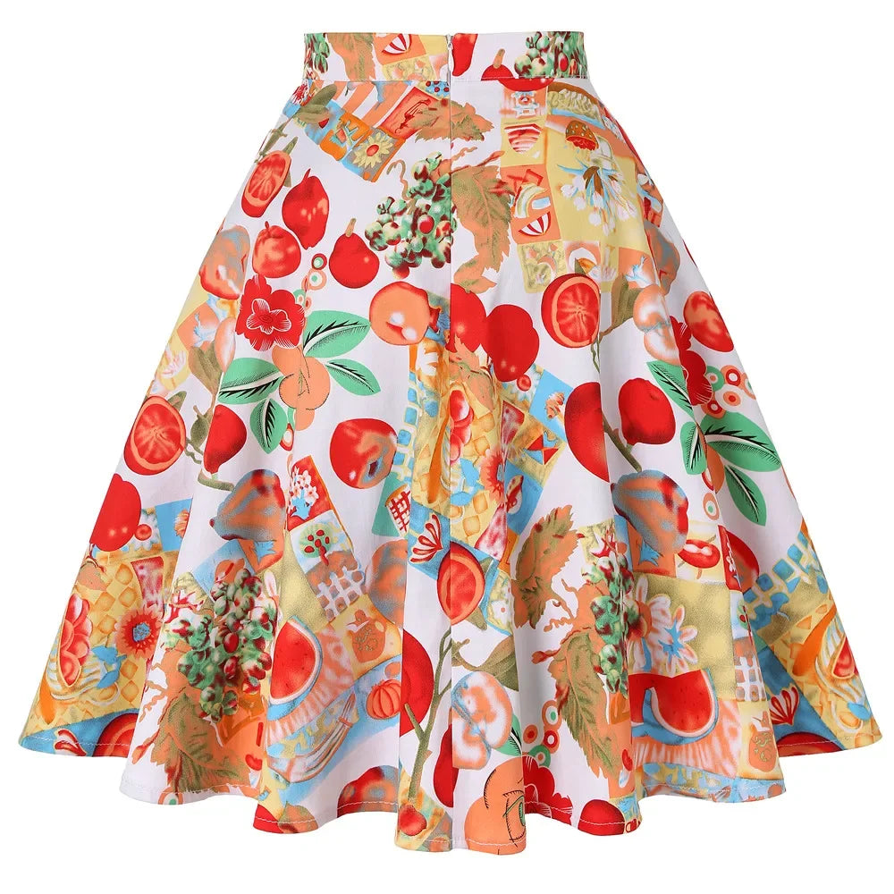 Small Red Polka Dot Midi Summer Pin Up High Waist Retro Vintage Rockabilly 50s Women Skirt