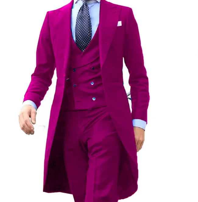 Business Casual Long Suit Vest Trousers Men's 3 Piece Set