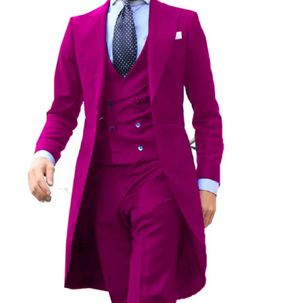 Business Casual Long Suit Vest Trousers Men's 3 Piece Set