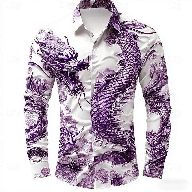 Dragon Men's Long Sleeve Casual Shirt 3D Printed