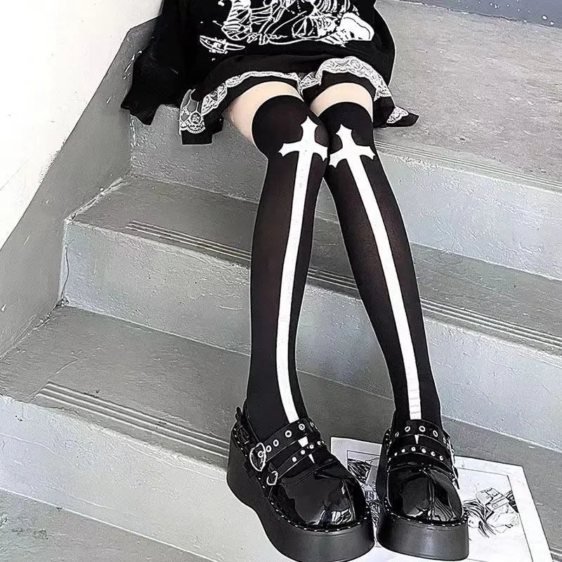 Long Socks Black Goth Stockings Thigh Highs Socks