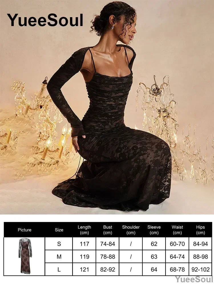 Gothic Long Sleeve Lace Slim Black Dresses