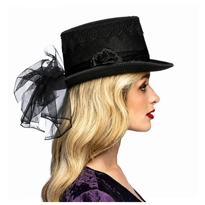 Gothic Black Lace Top Hat Vintage Pearl Elegant Victorian Steampunk