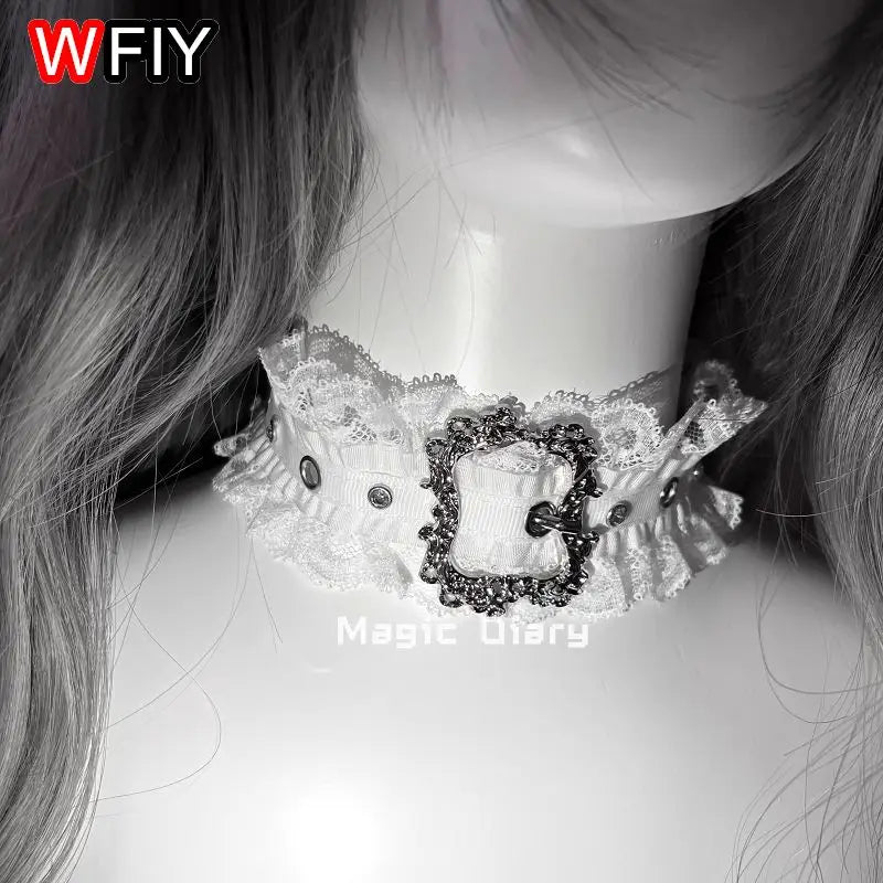 Gothic Lace Silver Buckle Collar Lace Gorgeous Lolita Necklace