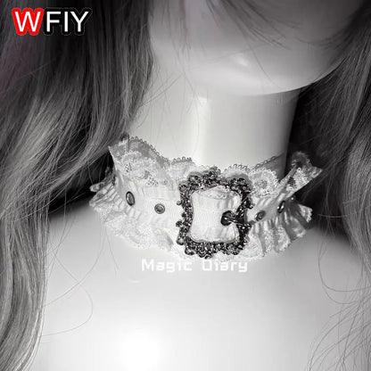 Gothic Lace Silver Buckle Collar Lace Gorgeous Lolita Necklace