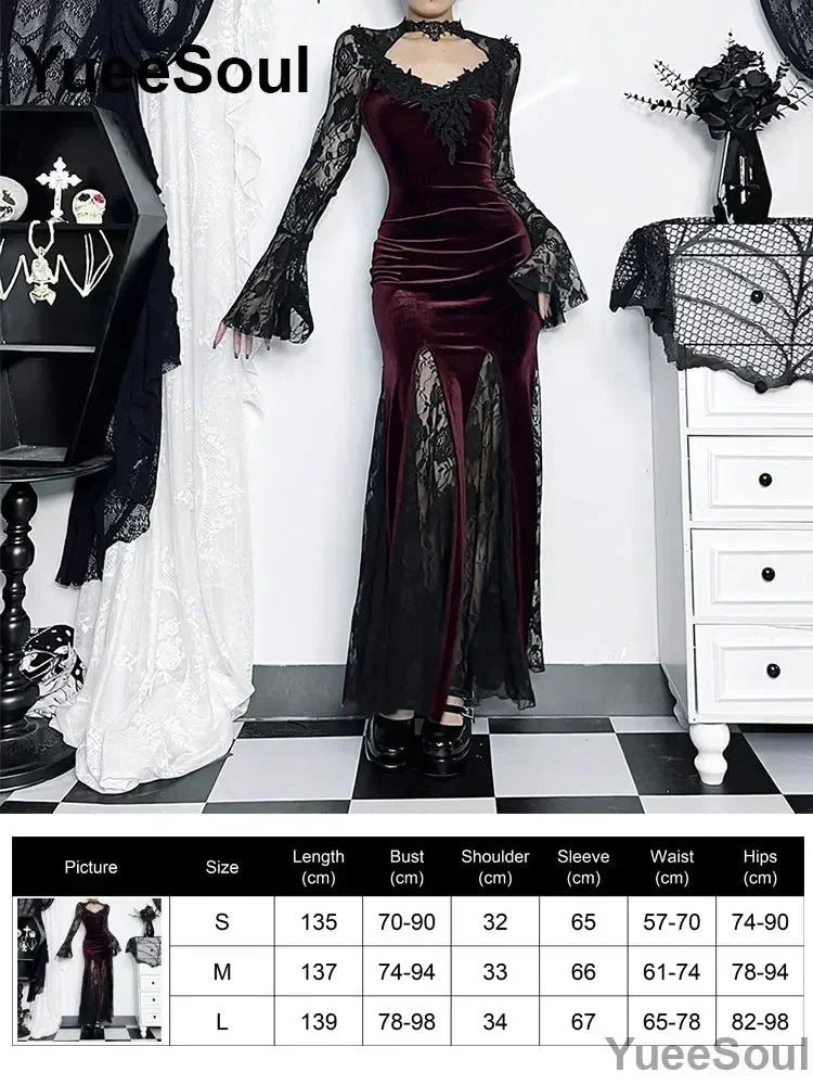 Gothic Long Sleeve Lace Slim Black Dresses