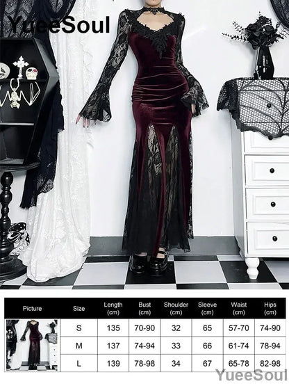 Gothic Long Sleeve Lace Slim Black Dresses