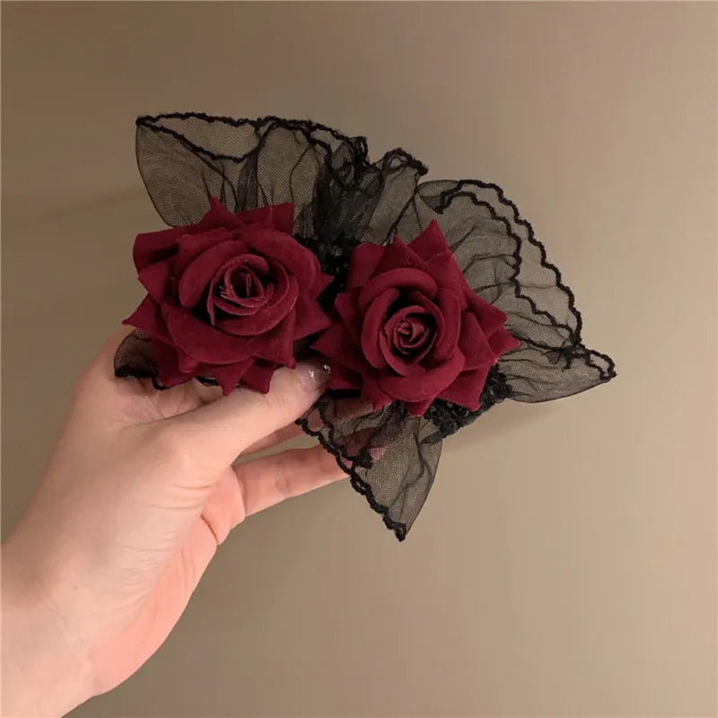 Ruffle Lace Red Rose Wristbands Charm Bracelets Flower Mesh Hand Wristbands