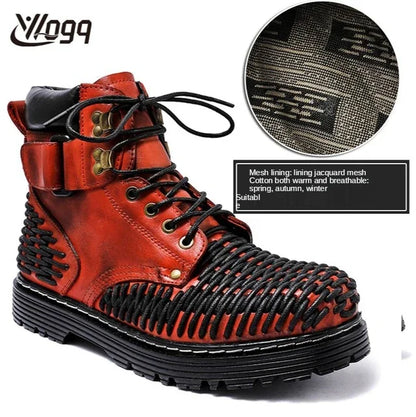 Genuine Leather Goth Round Toe Boots