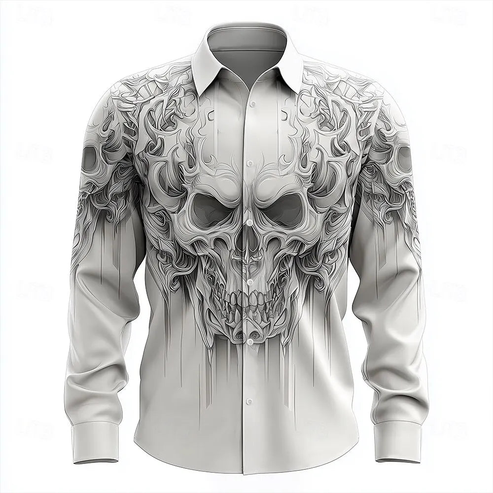 Skull Print Long Sleeve Graphic Shirt Loose Fit