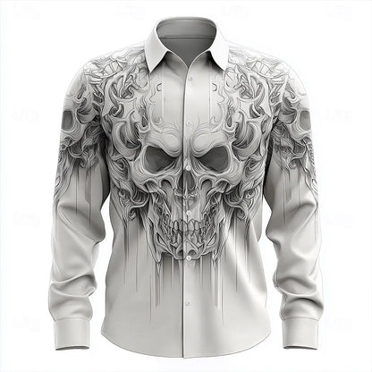 Skull Print Long Sleeve Graphic Shirt Loose Fit