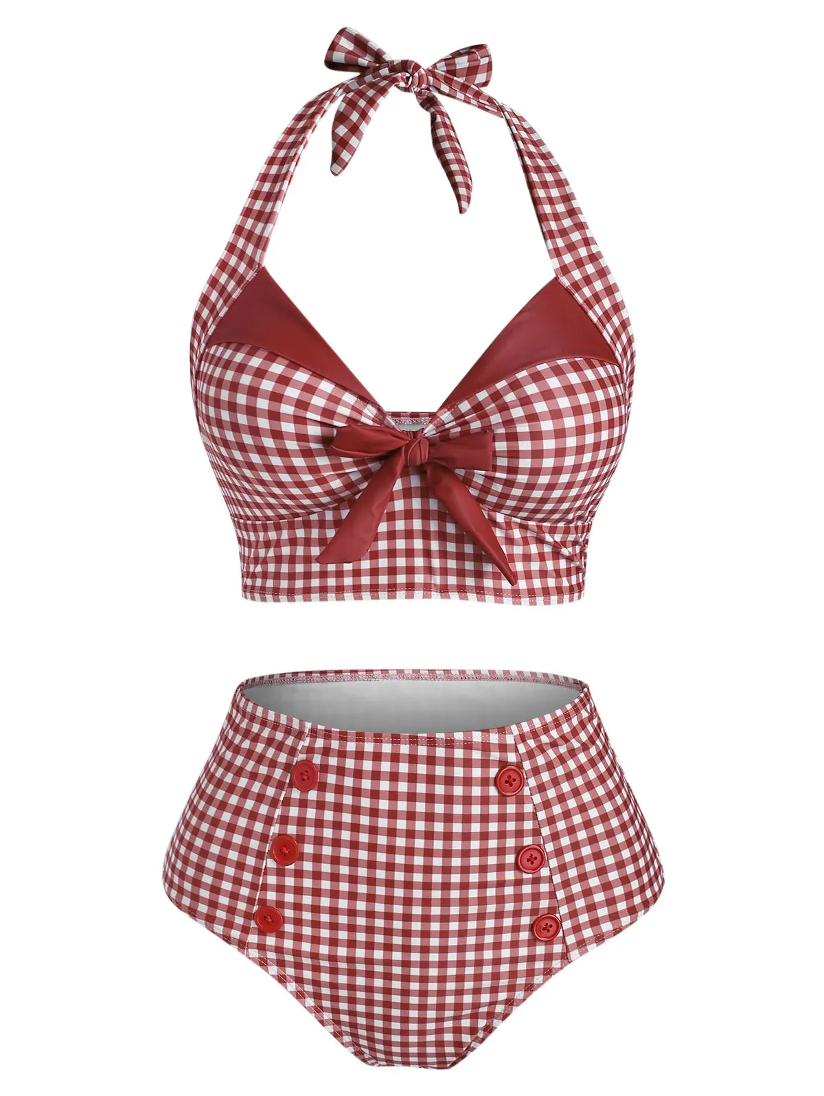 Tummy Control Tankini Swimwear Vintage Plaid Print Swimsuit