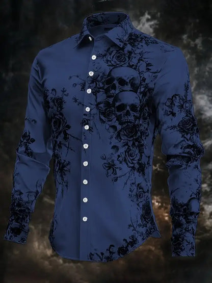 Skull Print Long Sleeve Graphic Shirt Loose Fit