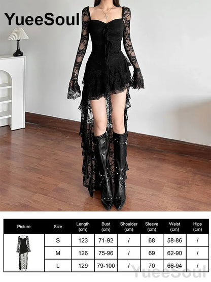 Gothic Long Sleeve Lace Slim Black Dresses
