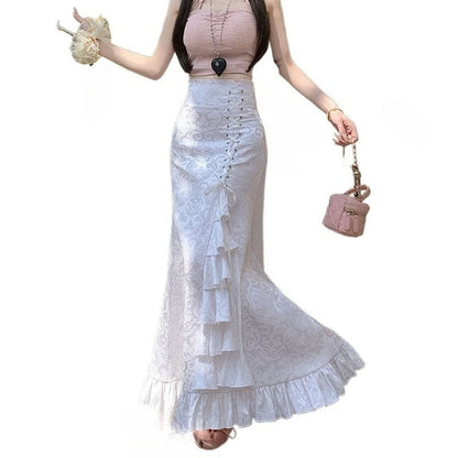 Victorian Court Mermaid Long Ruffled Slim Fishtail Skirt