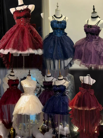 Sling Retro Tulle Ruffles Trim Dress