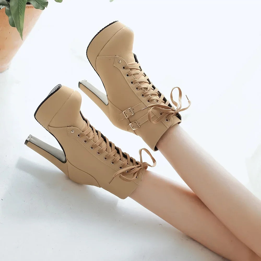European style cross strap belt buckle boots