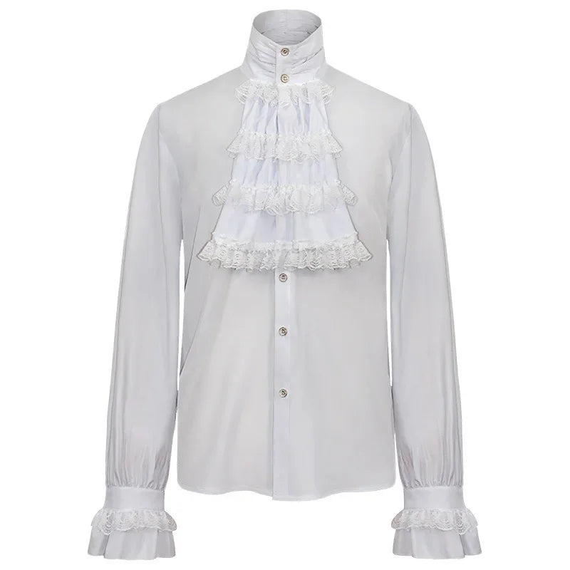 Vintage White Ruffled Vampire Renaissance Victorian Steampunk Gothic Shirt Men