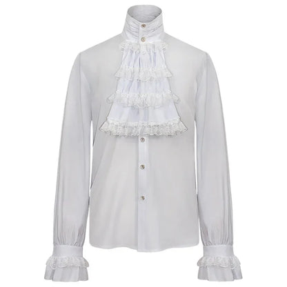Vintage White Ruffled Vampire Renaissance Victorian Steampunk Gothic Shirt Men