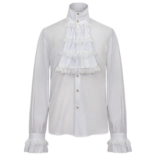 Vintage White Ruffled Vampire Renaissance Victorian Steampunk Gothic Shirt Men