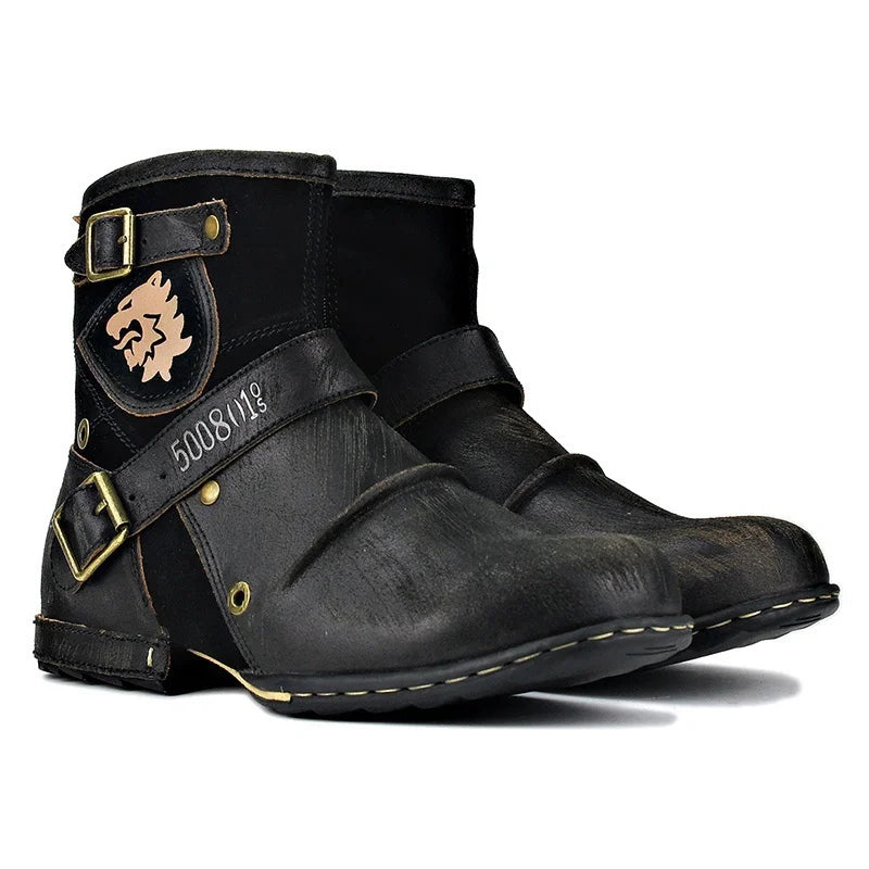 Ankle Boots Retro Motorcycle Western Metal Style Zippers Men