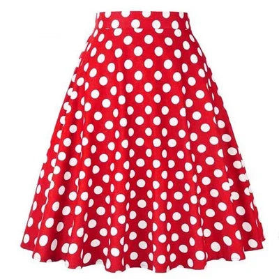 Small Red Polka Dot Midi Summer Pin Up High Waist Retro Vintage Rockabilly 50s Women Skirt